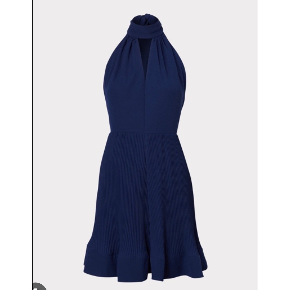 Milly Libby Pleated Mini Dress Navy Blue Halter Neck 15AD39 Womens Size 8 NWT‎
